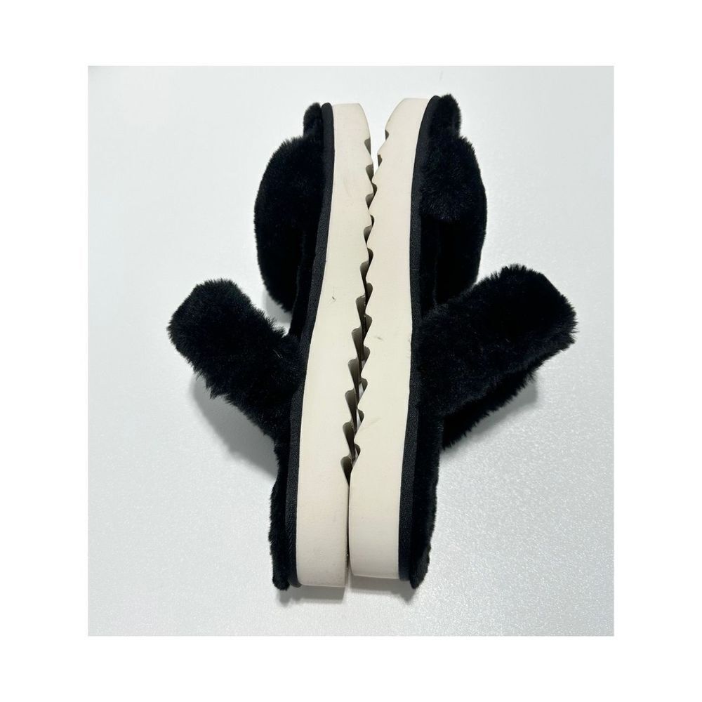 Koolaburra Fuzz-On Faux Fur Sandal Slippers Slide On Black White Women’s Size 12 - Picture 8 of 13